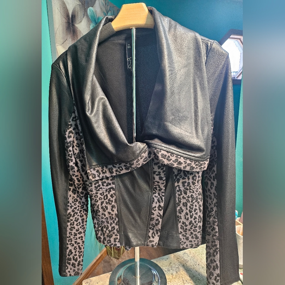 Gray and black leopard and faux leather Jessica Simpson shirt